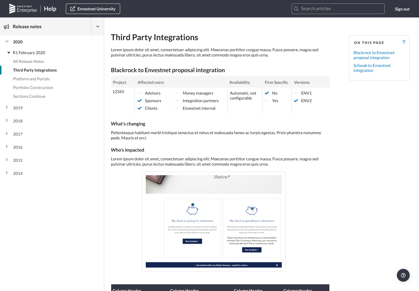 Third party integartions page